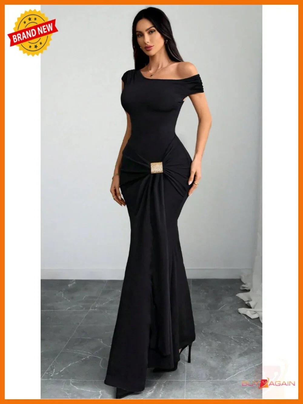 Elegant Ruched One Shoulder Mermaid Bodycon Maxi Dress Formal Evening Party